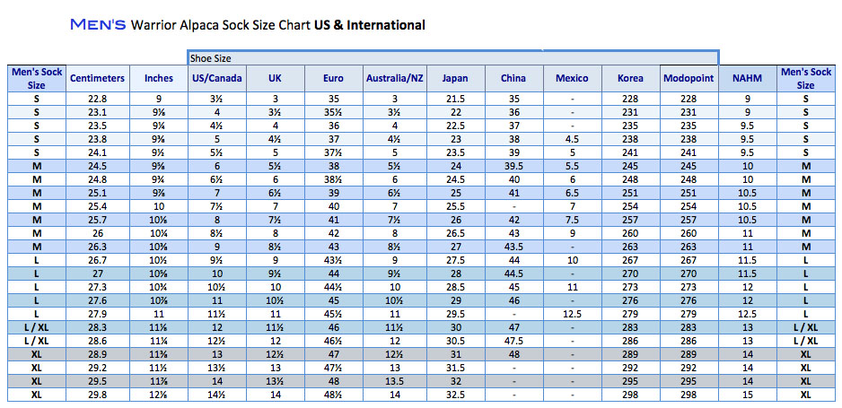 New Balance Sock Size Chart
